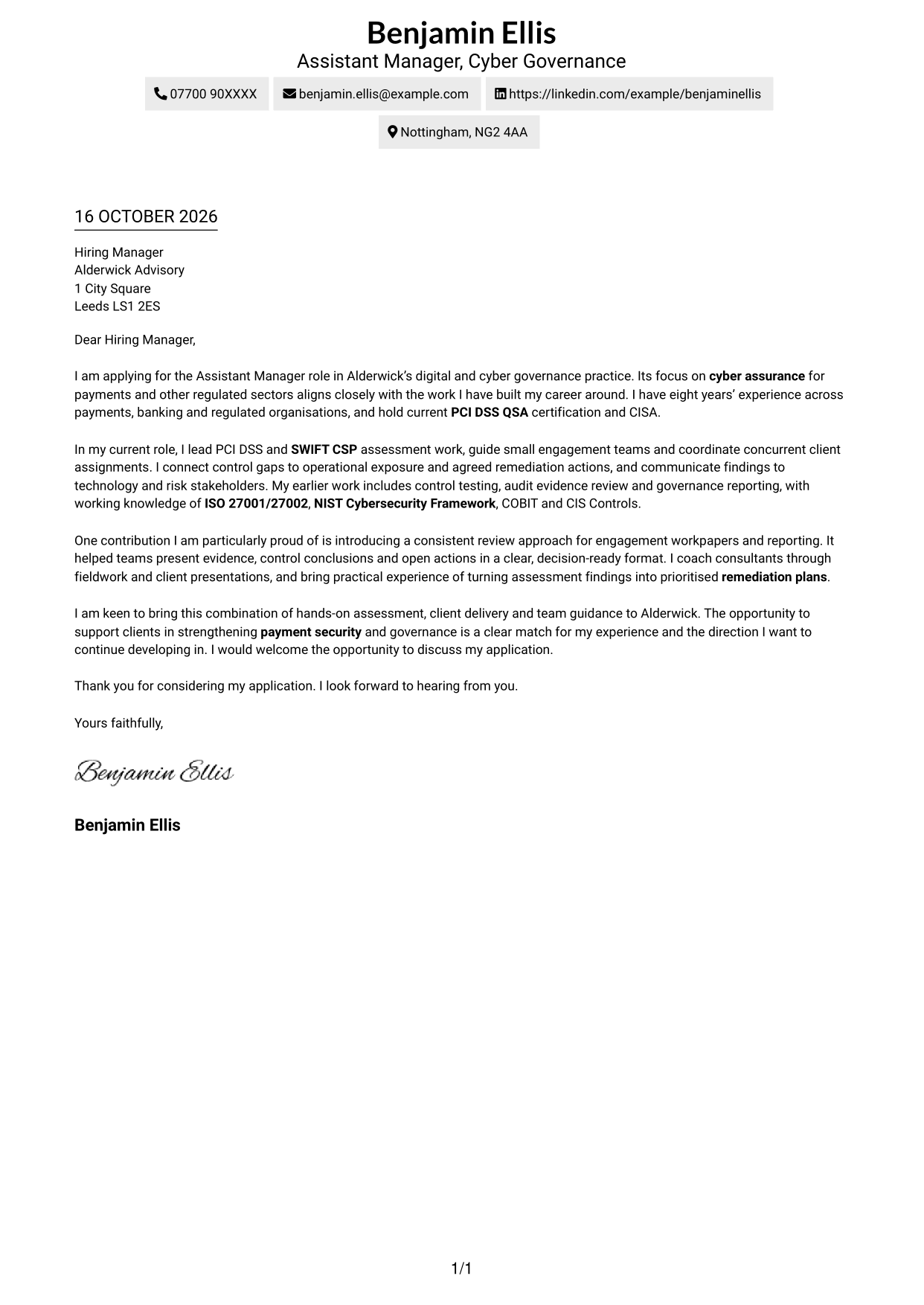 Cover letter example — page 1
