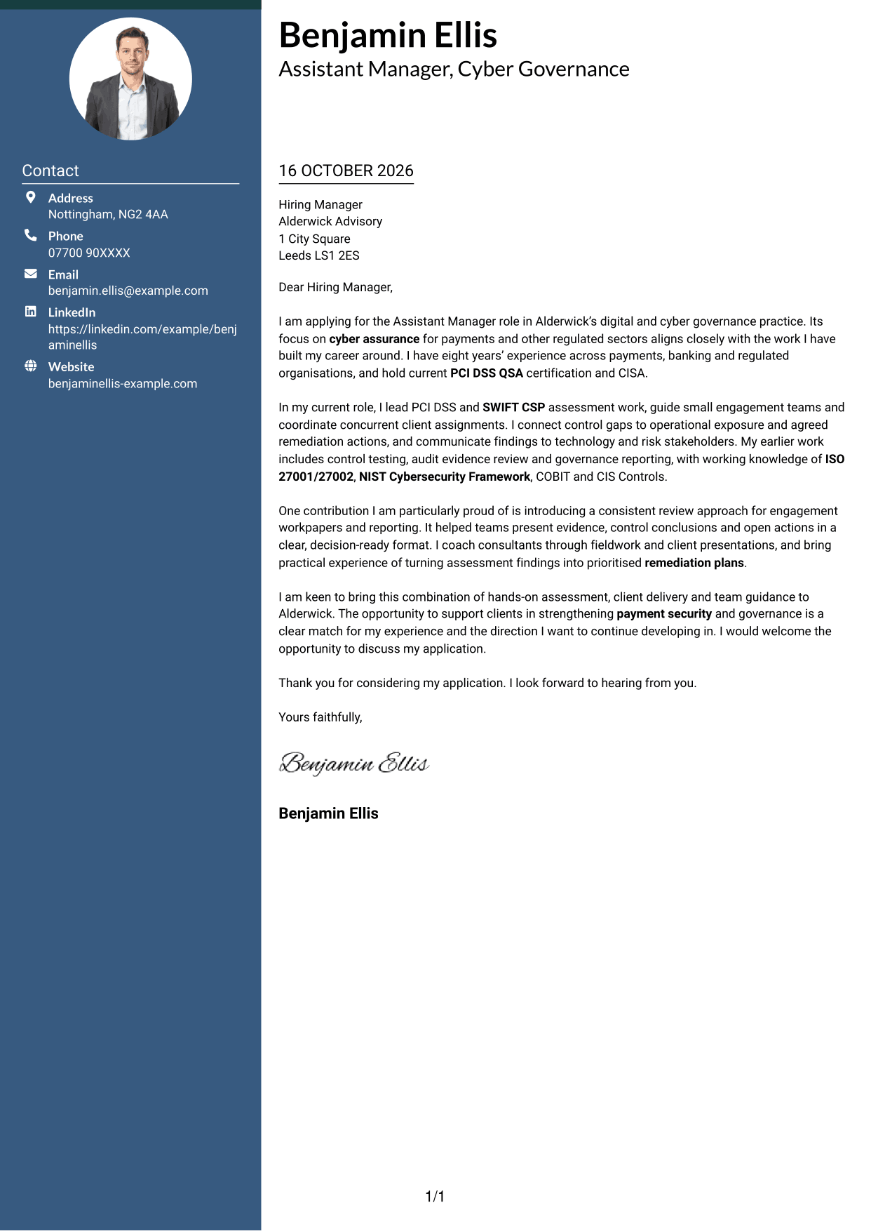 Cover letter example — page 1