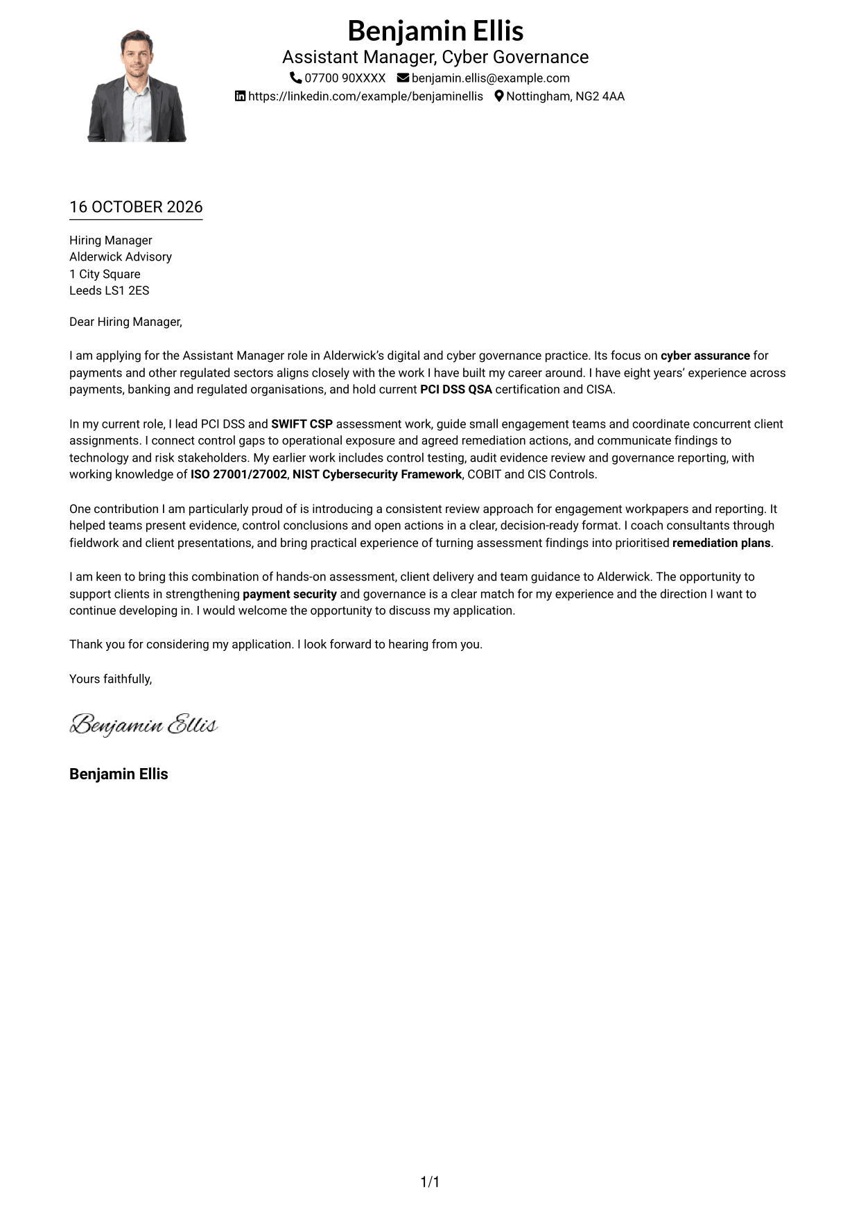 Cover letter example — page 1