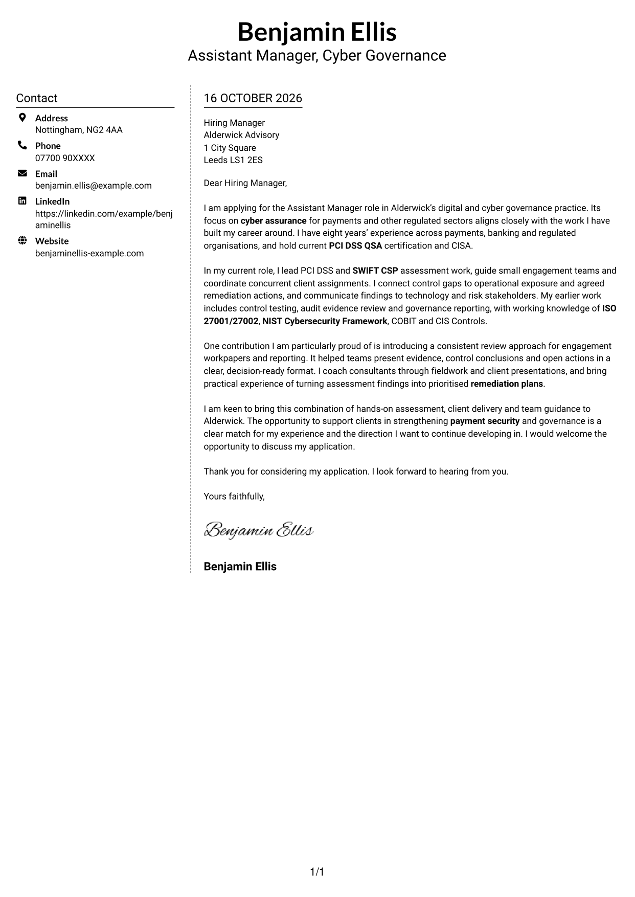 Cover letter example — page 1