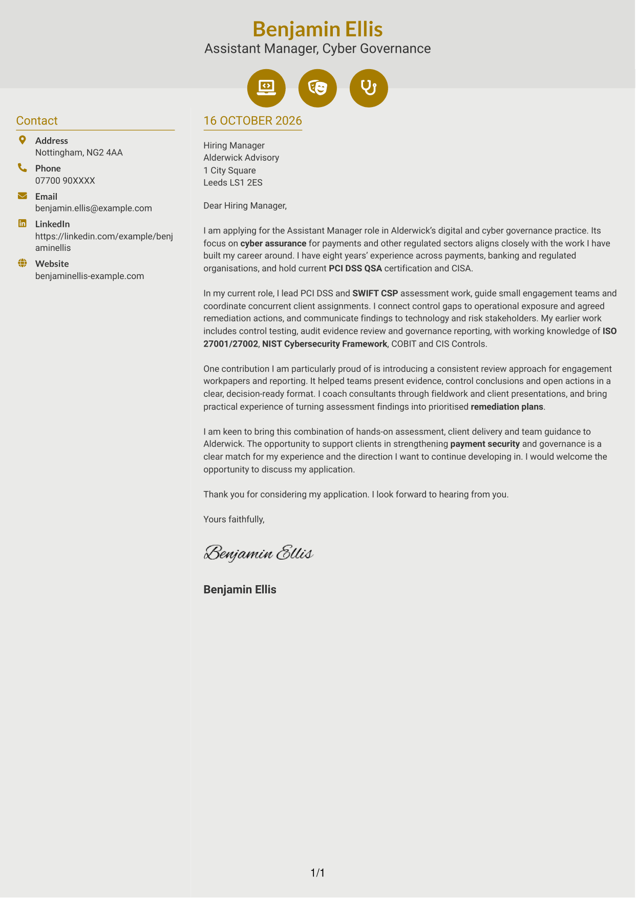 Cover letter example — page 1