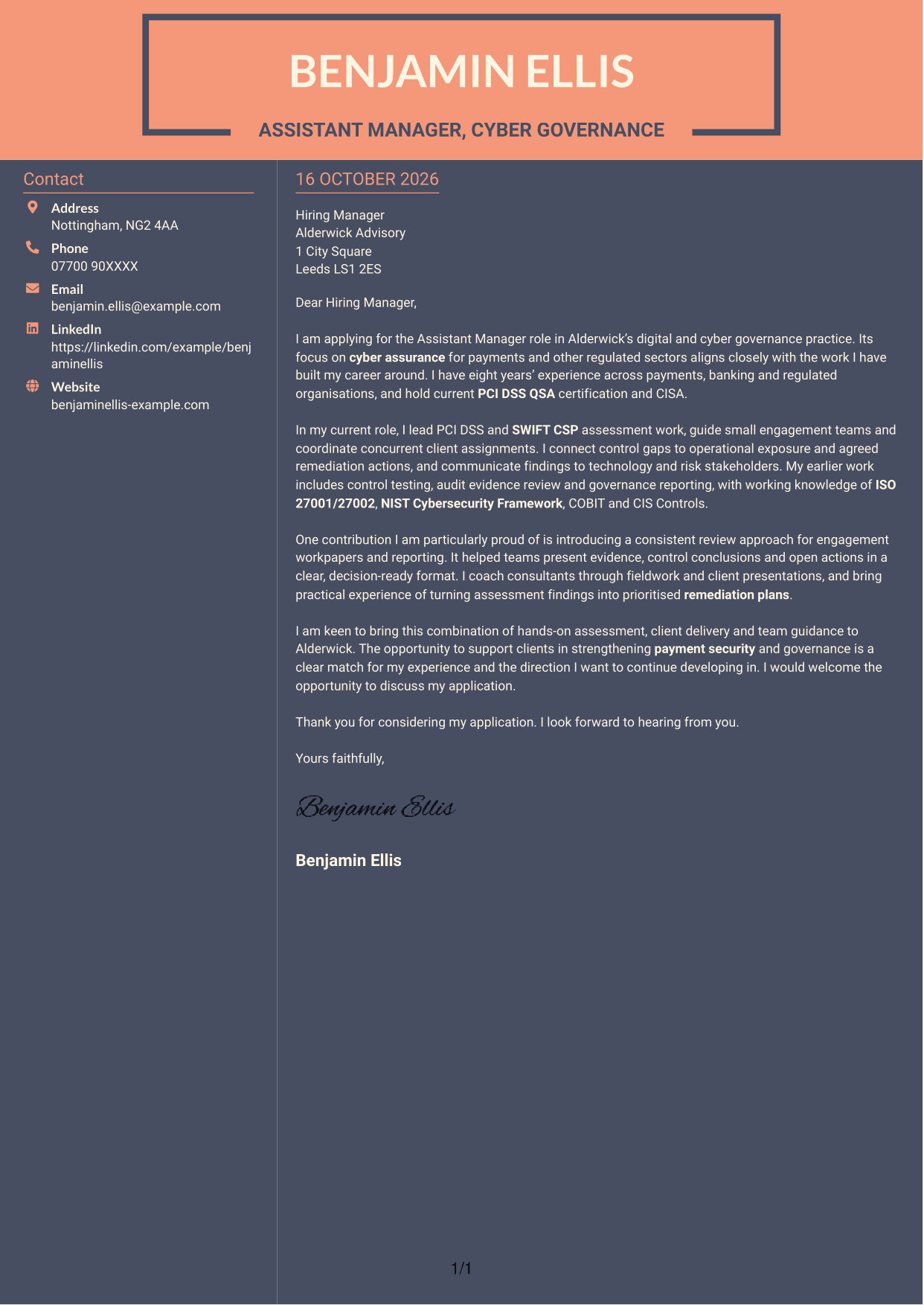 Cover letter example — page 1