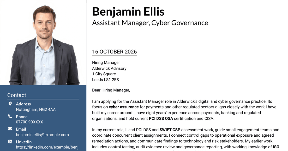 7 Assistant Manager - Digital and Cyber Governance Cover Letter Templates with Example