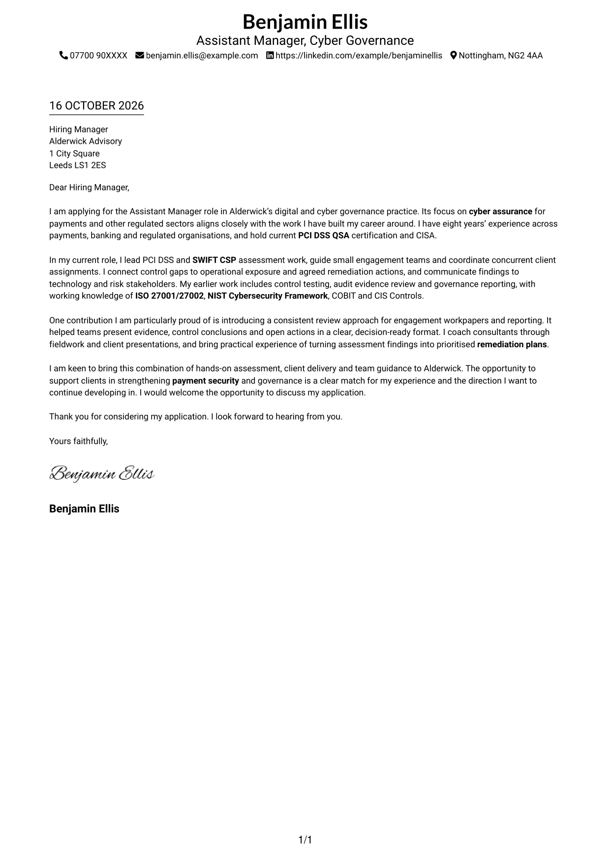 Cover letter example — page 1