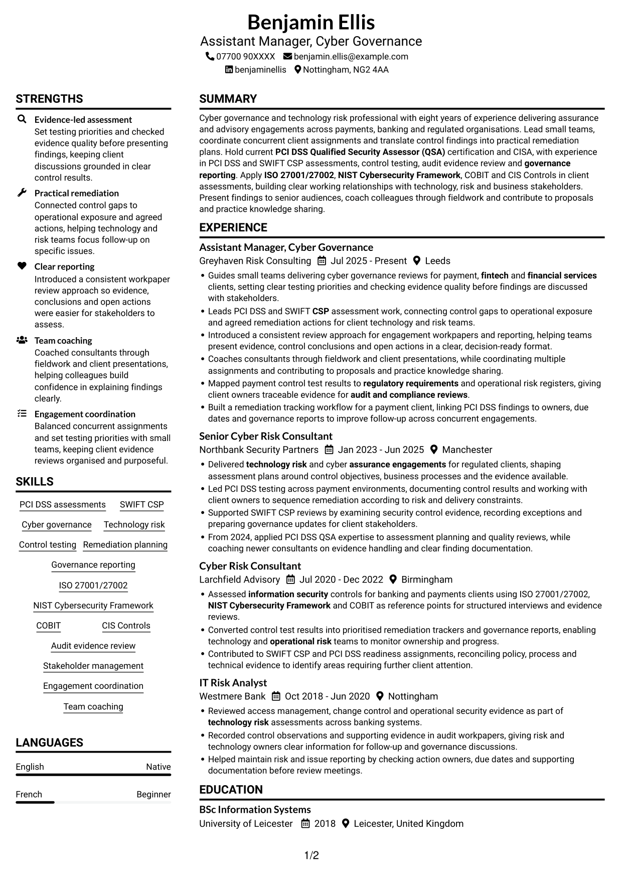 CV example — page 1