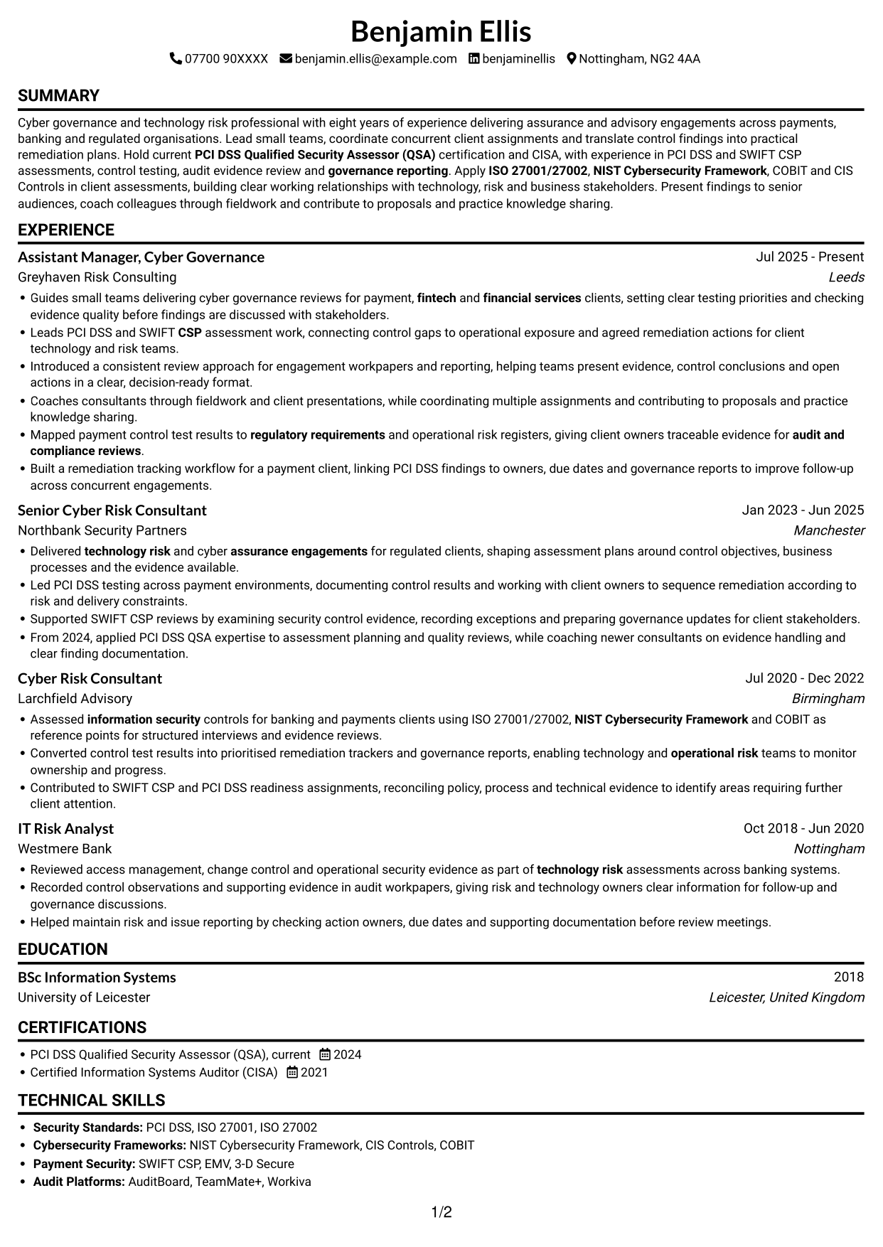 CV example — page 1