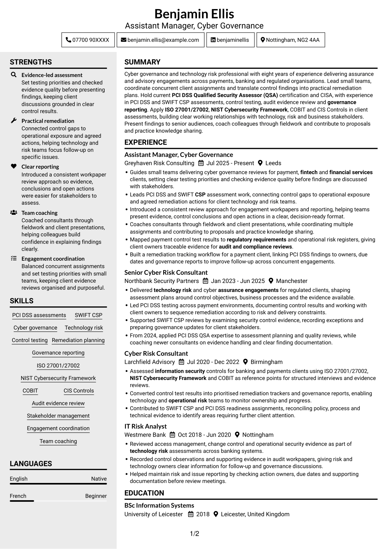 CV example — page 1