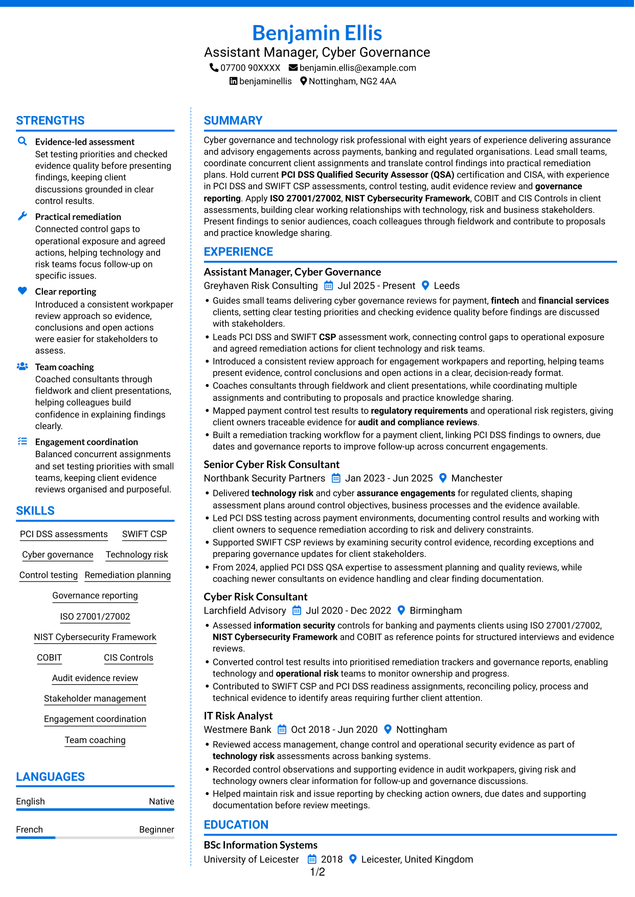 CV example — page 1