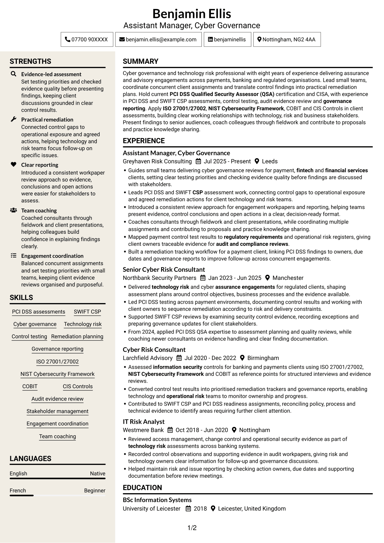 CV example — page 1