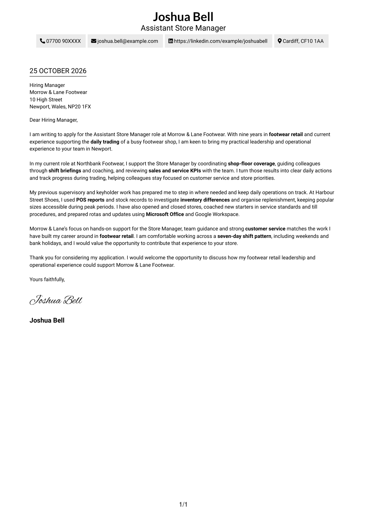 Cover letter example — page 1