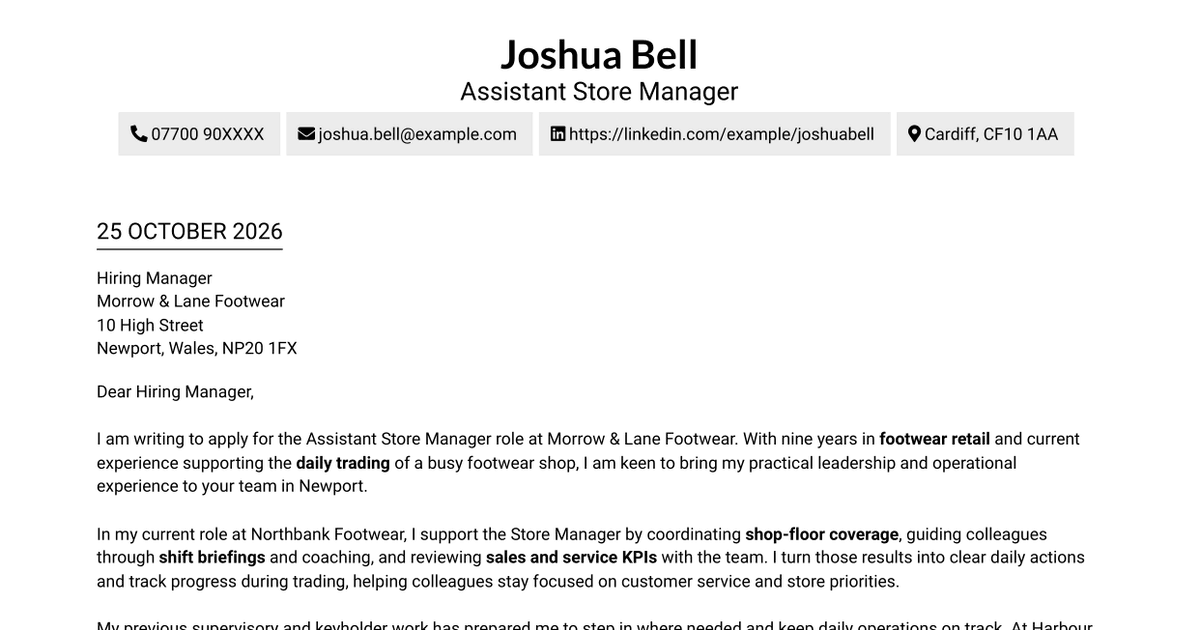 Assistant Store Manager - Retail Operations Cover Letter