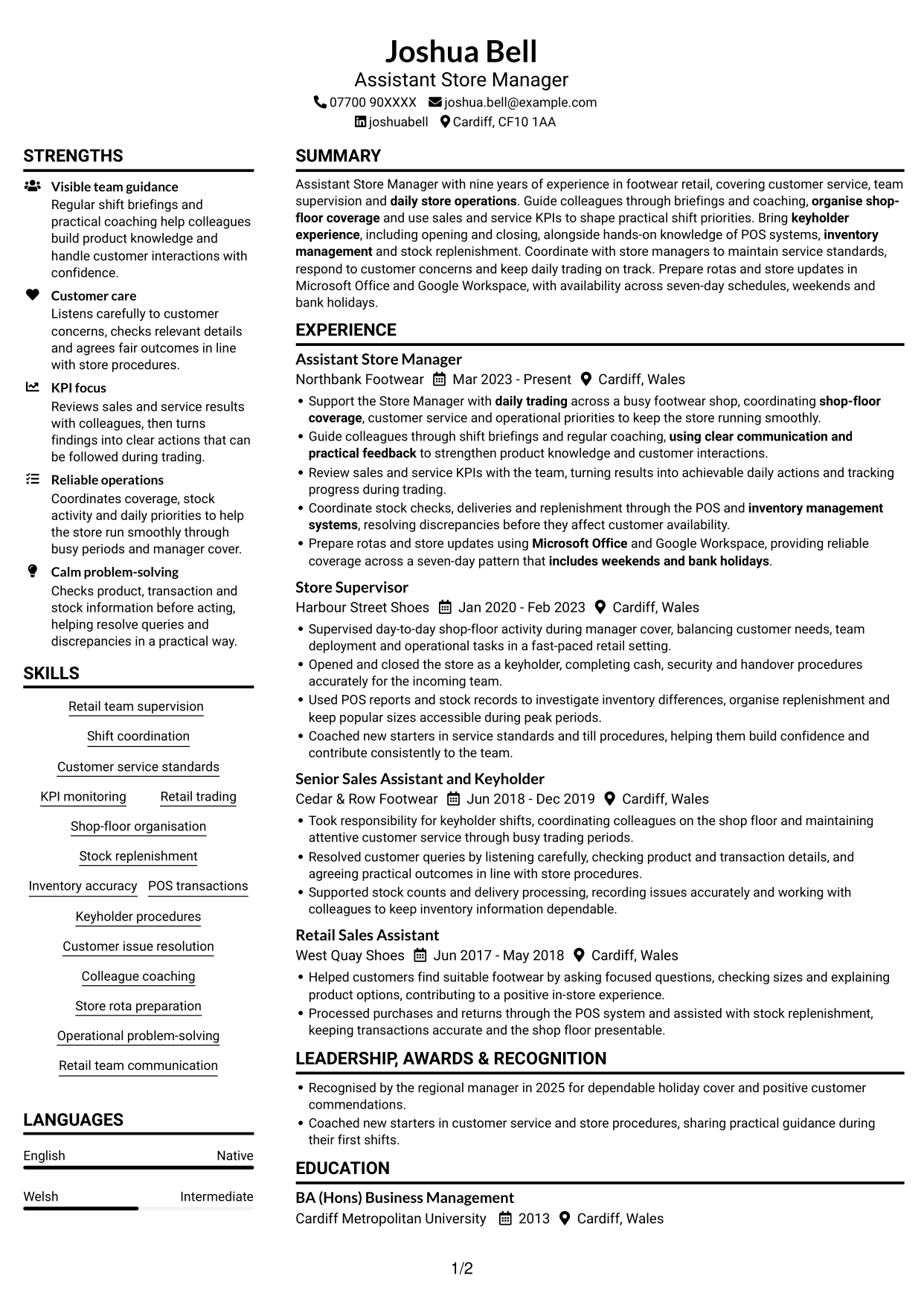 CV example — page 1