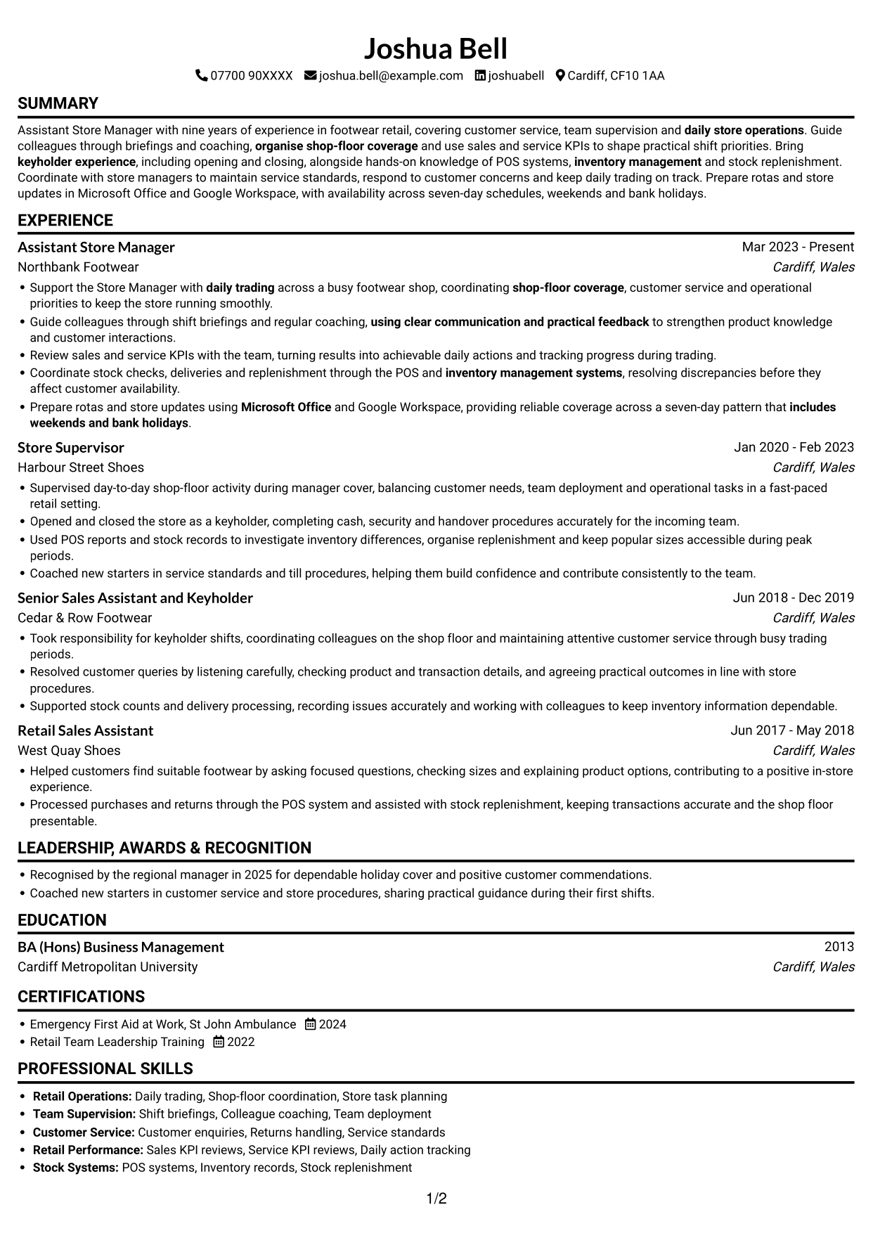 CV example — page 1