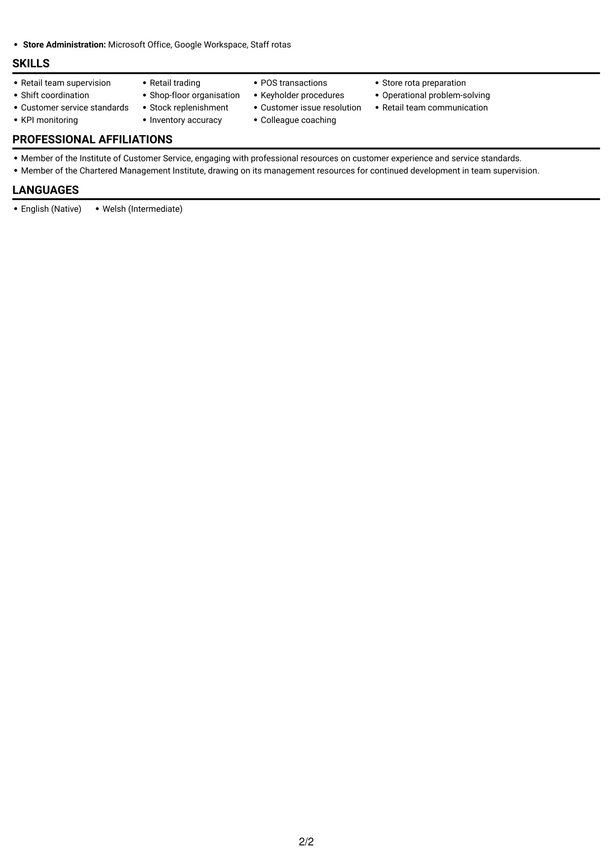 CV example — page 2