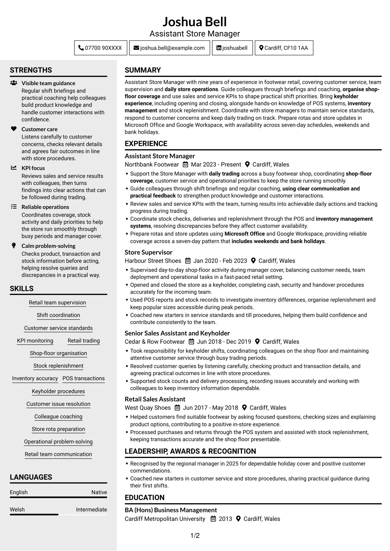 CV example — page 1
