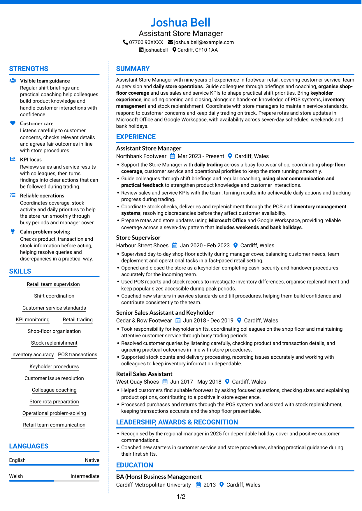 CV example — page 1