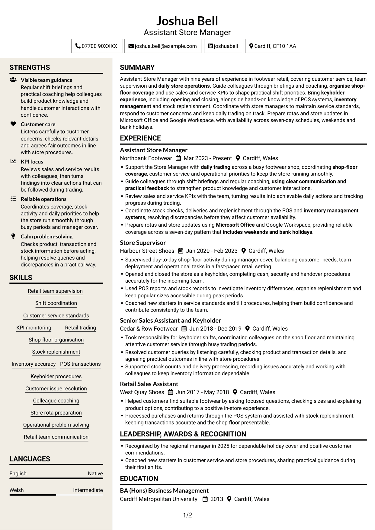 CV example — page 1