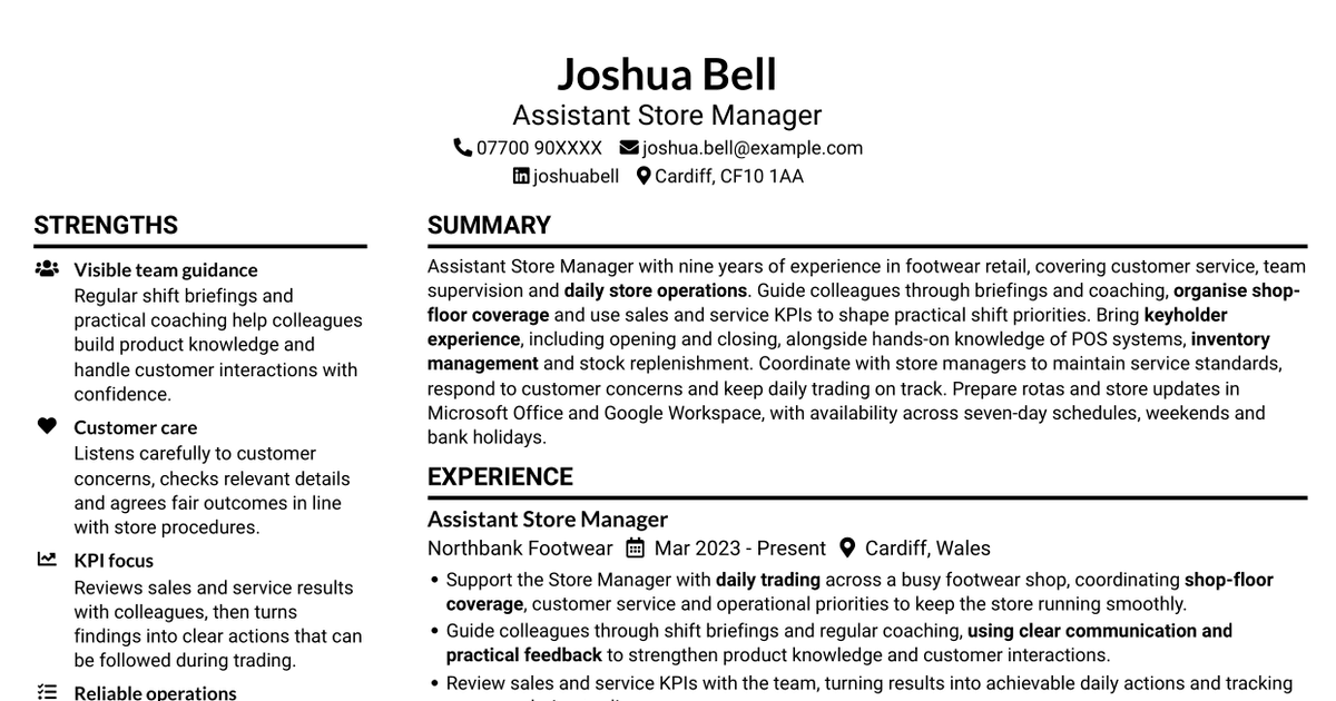 Assistant Store Manager - Retail Operations CV