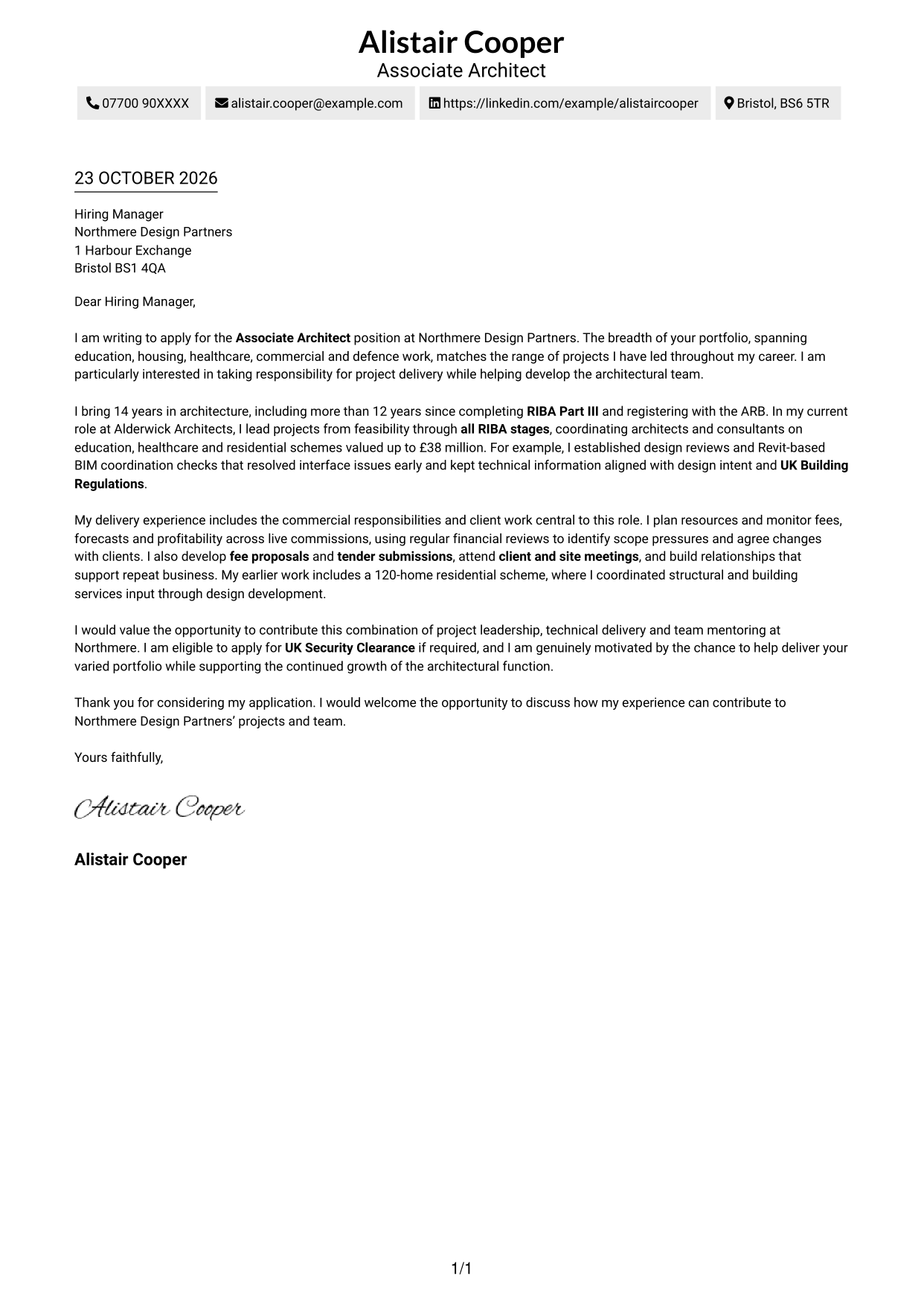 Cover letter example — page 1