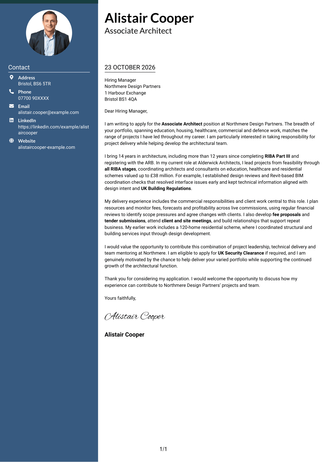 Cover letter example — page 1