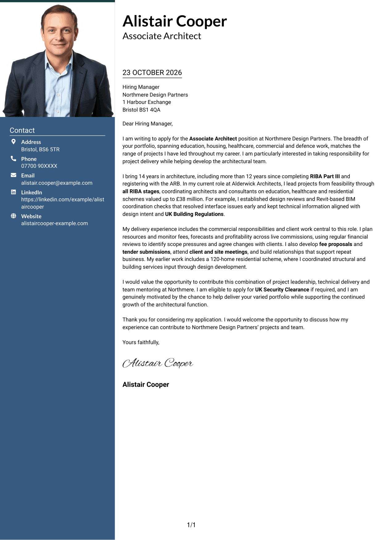 Cover letter example — page 1