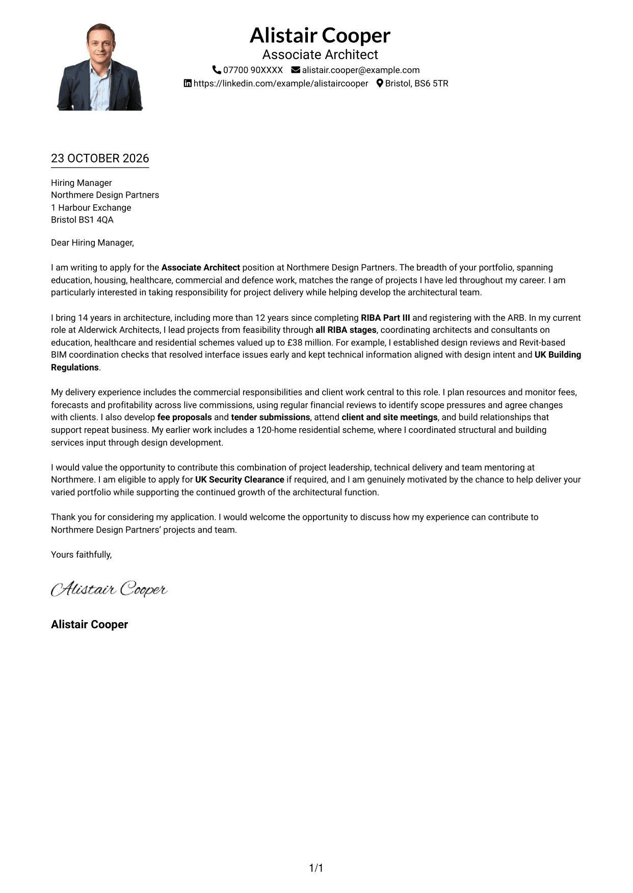 Cover letter example — page 1