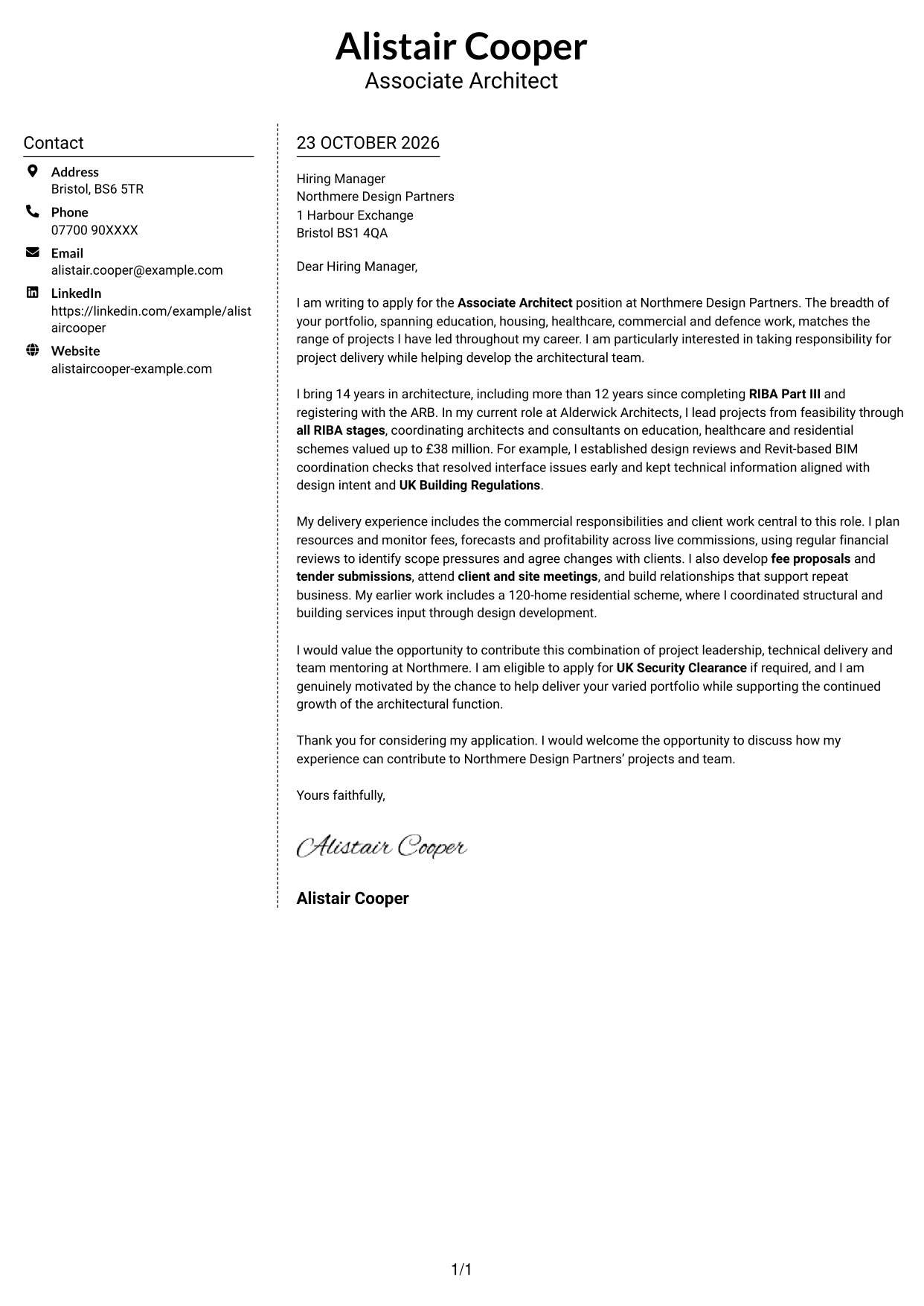 Cover letter example — page 1