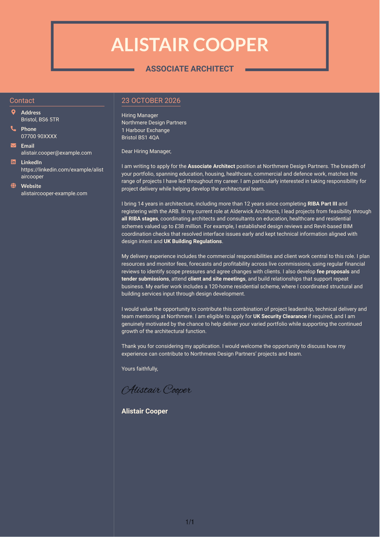 Cover letter example — page 1