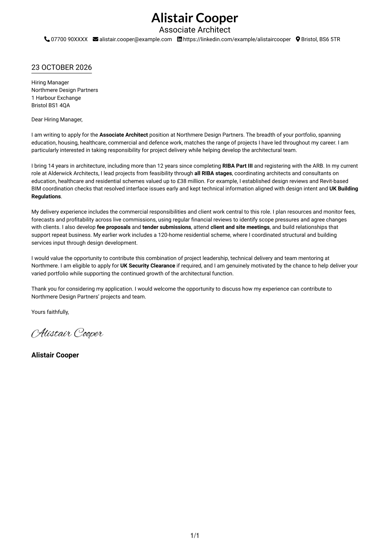 Cover letter example — page 1