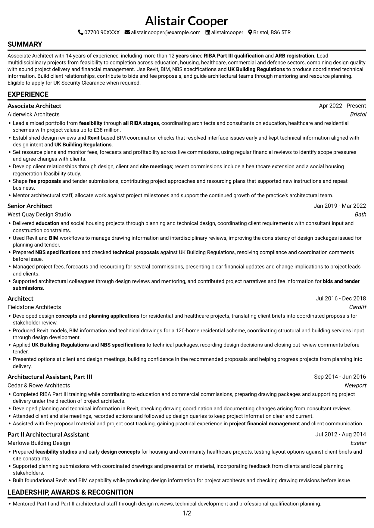CV example — page 1