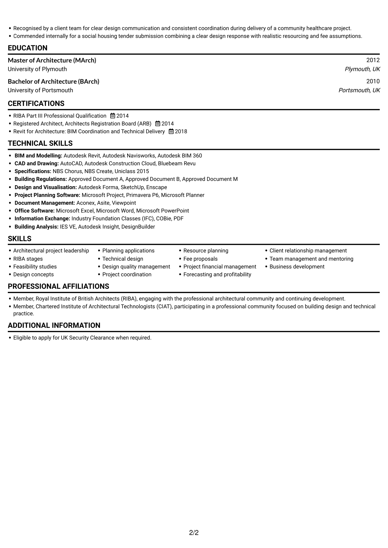 CV example — page 2
