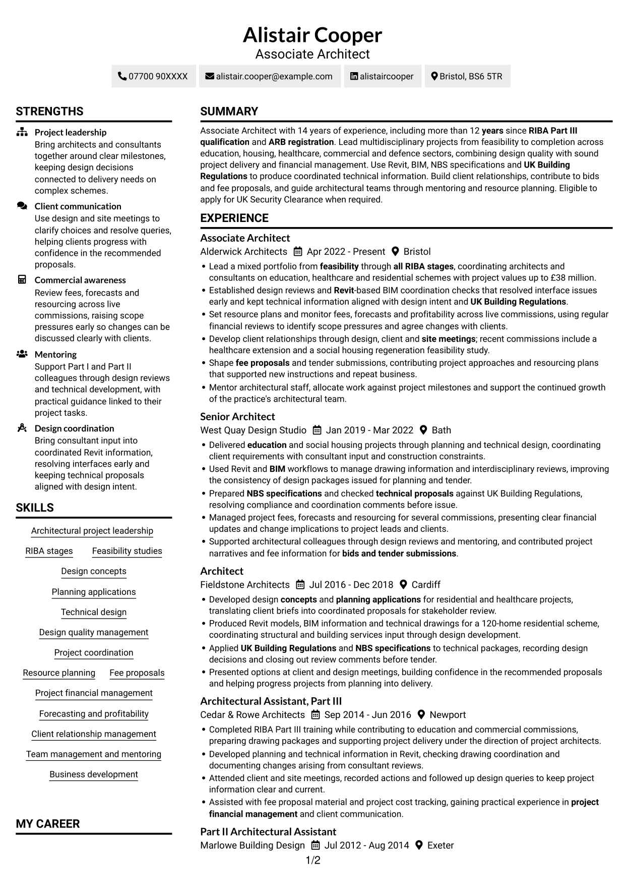 CV example — page 1