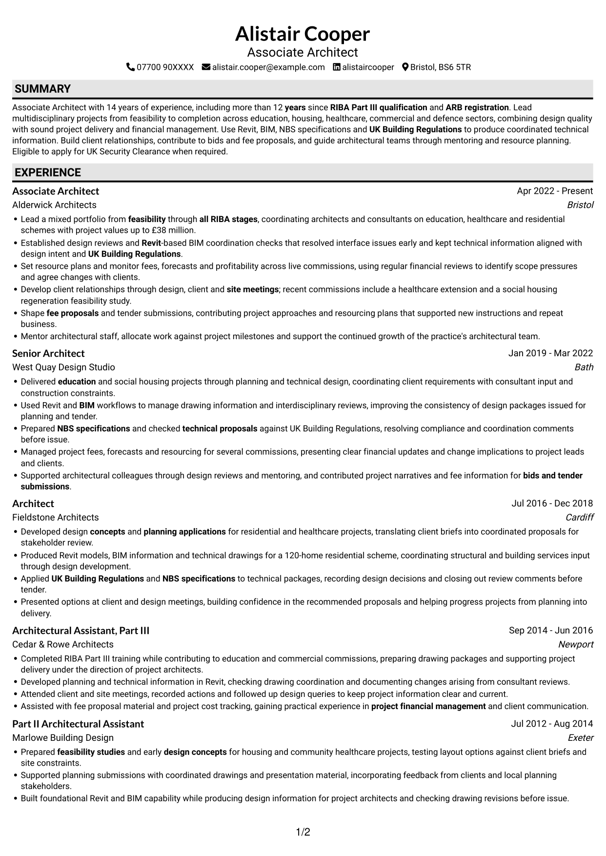 CV example — page 1