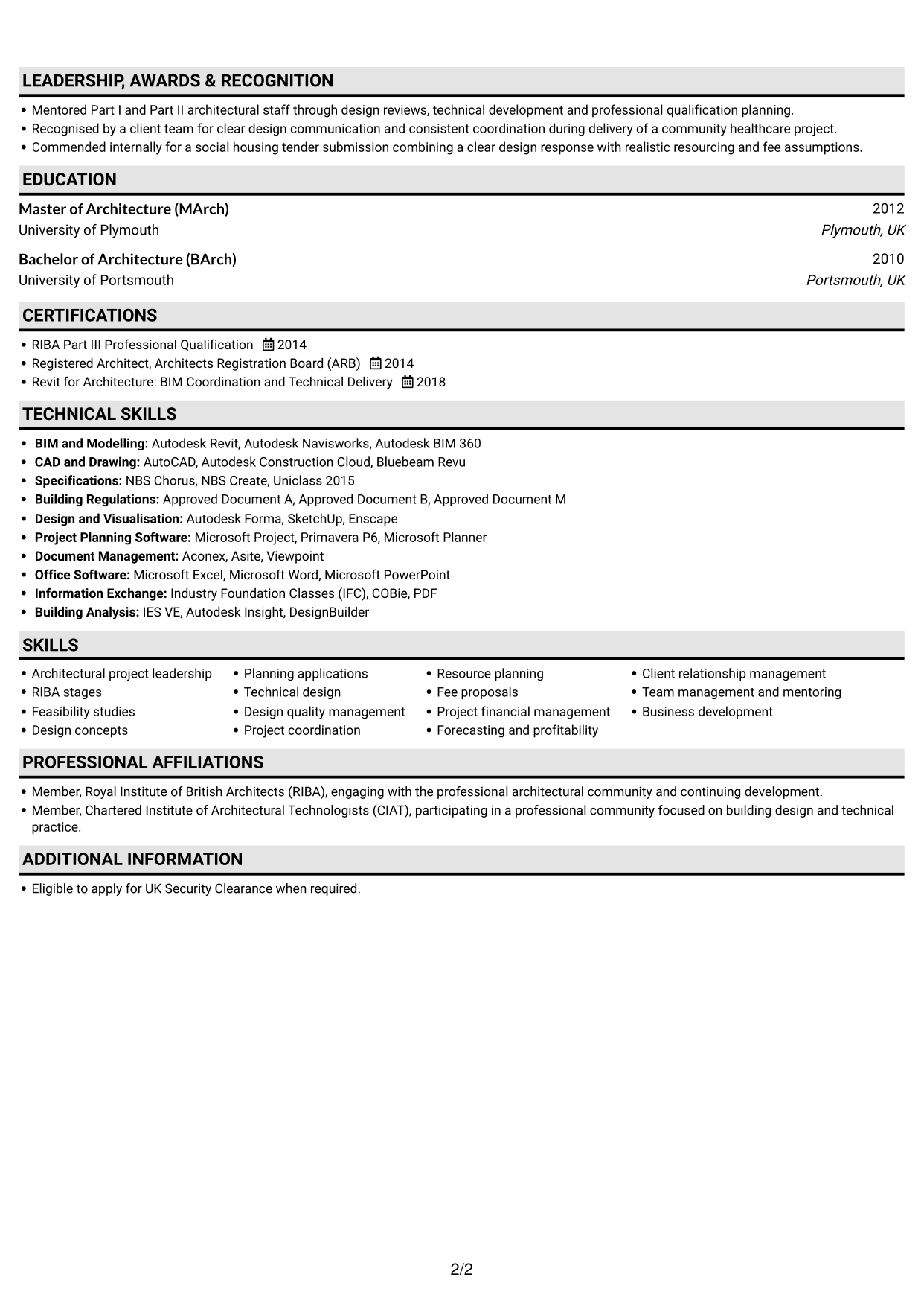 CV example — page 2