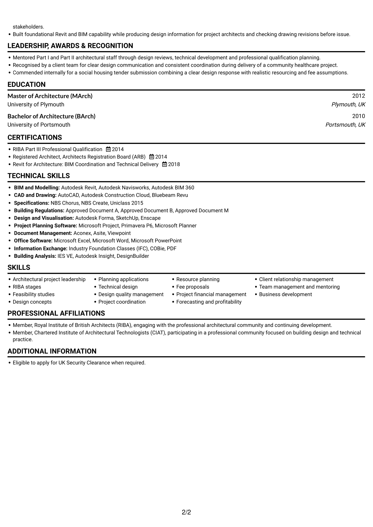 CV example — page 2