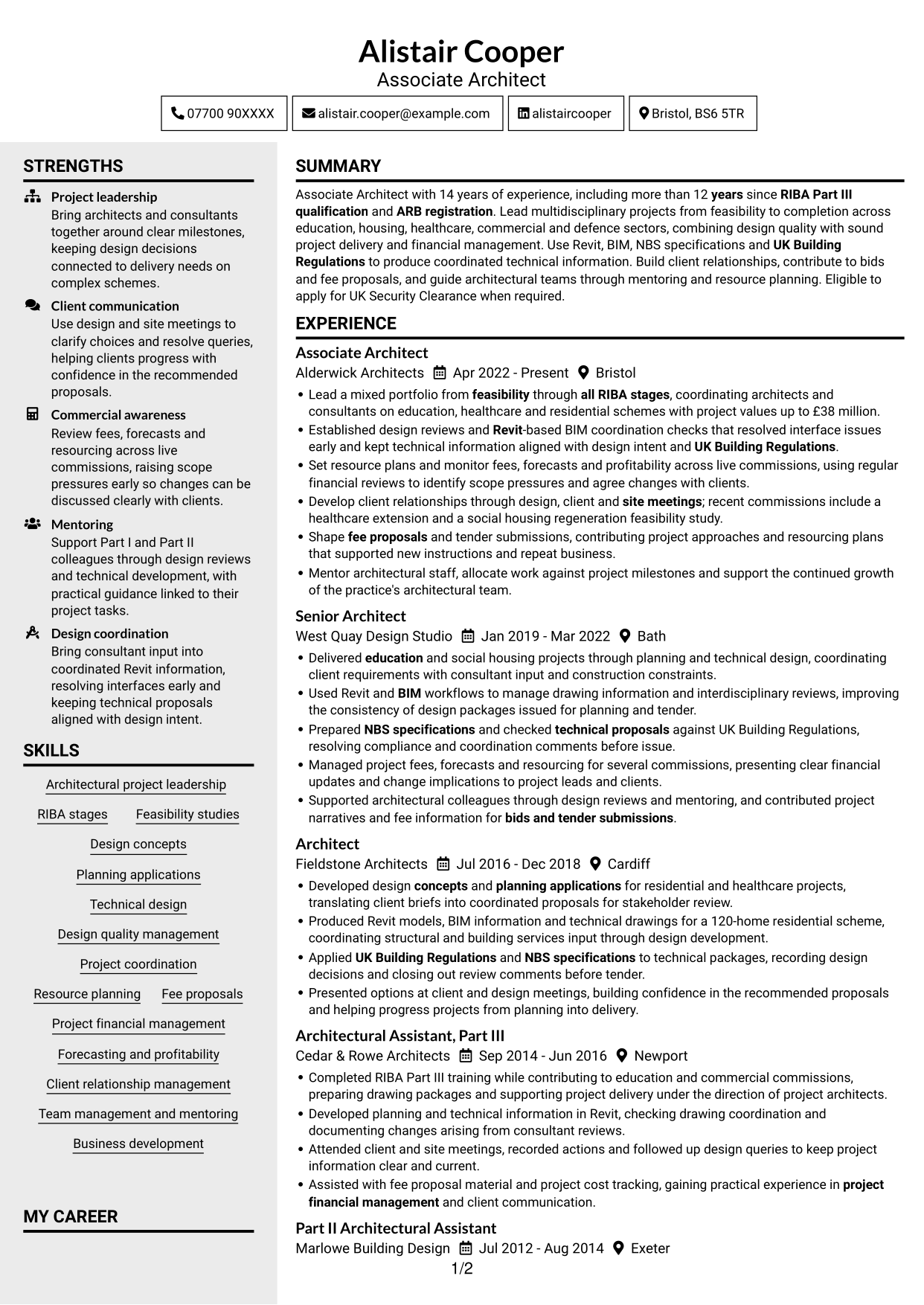 CV example — page 1