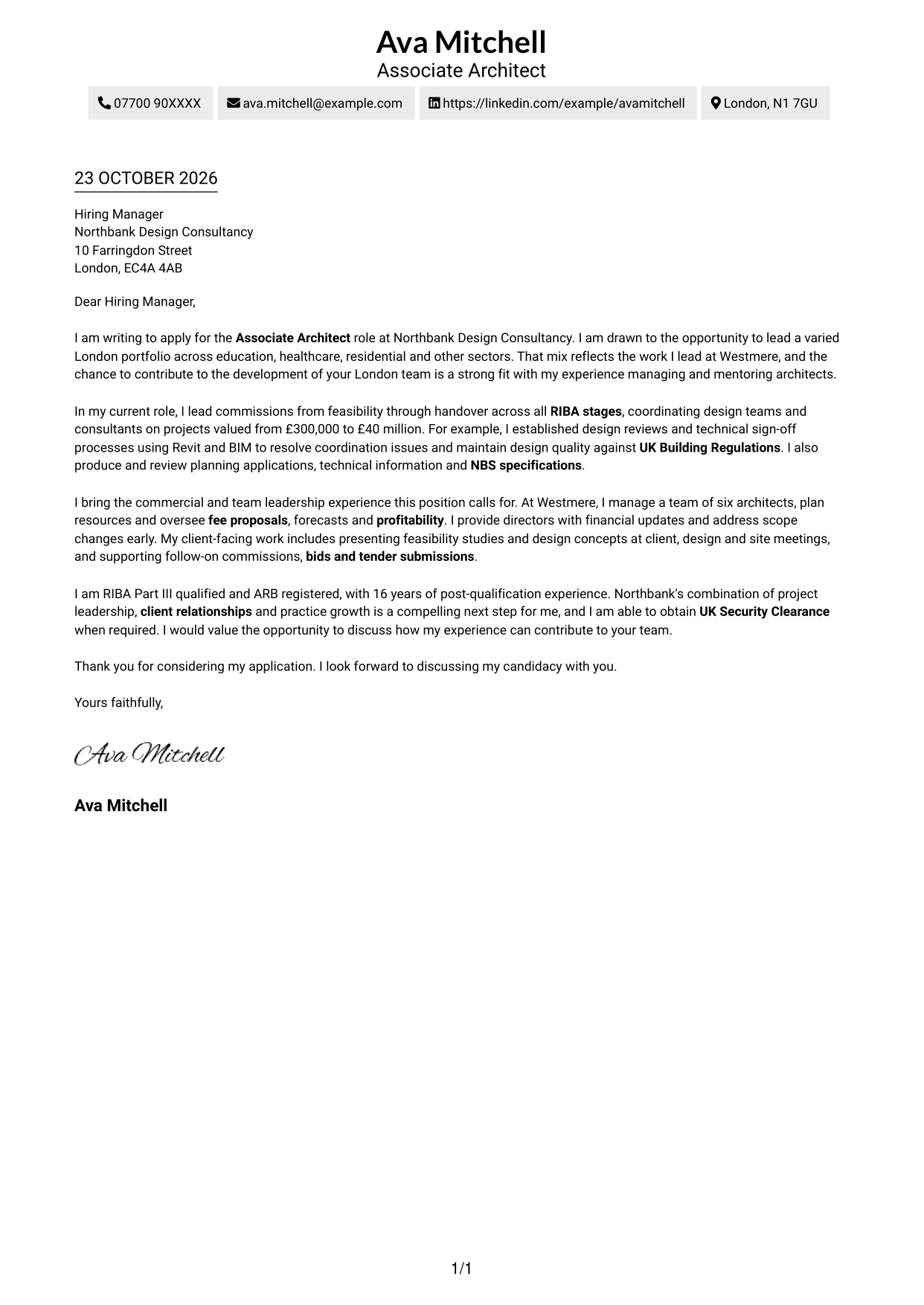 Cover letter example — page 1