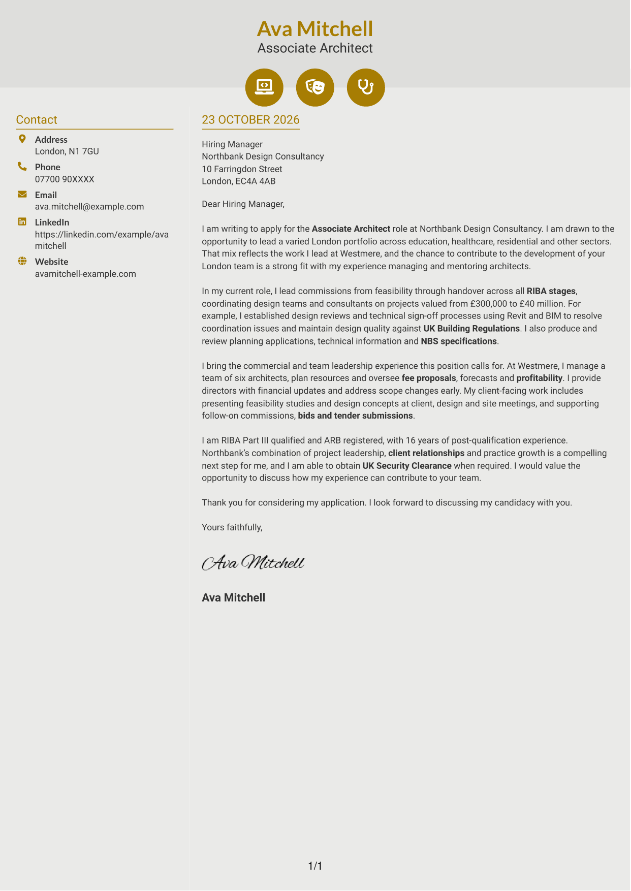 Cover letter example — page 1