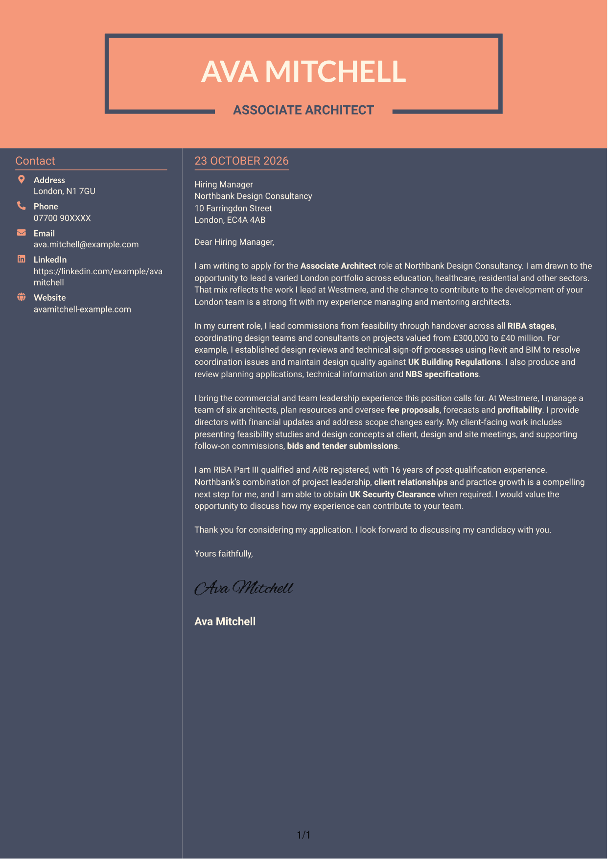 Cover letter example — page 1