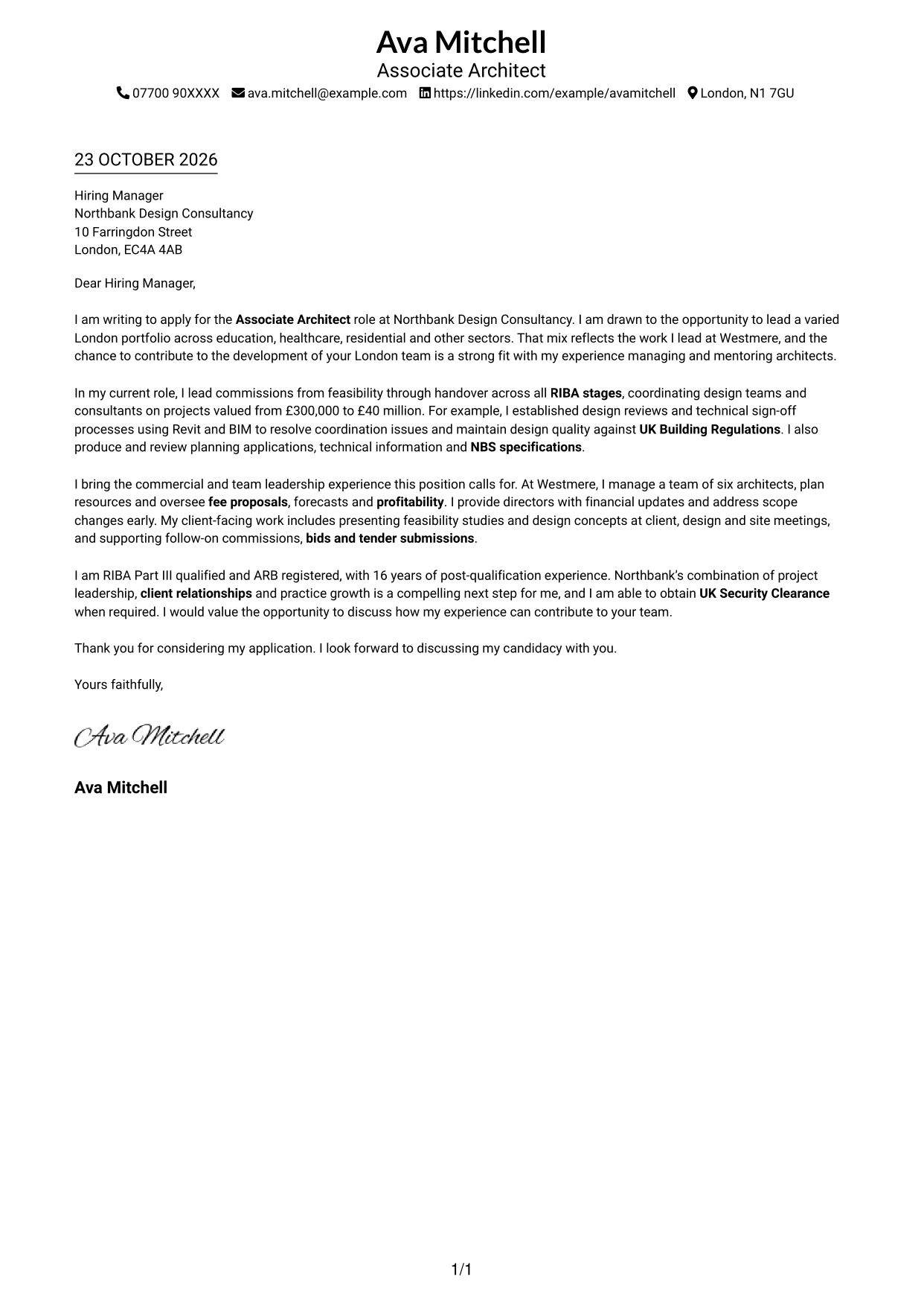 Cover letter example — page 1