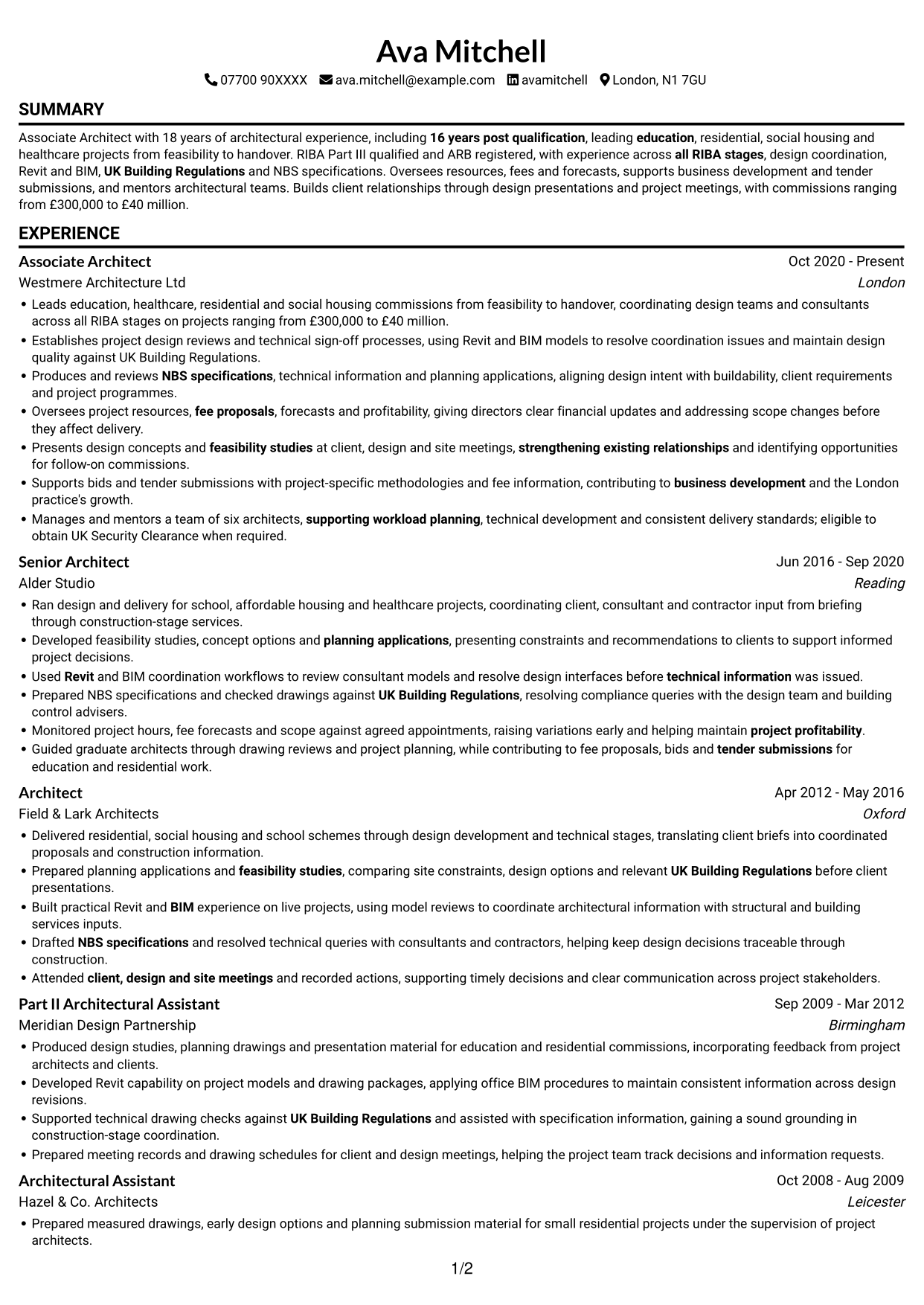 CV example — page 1