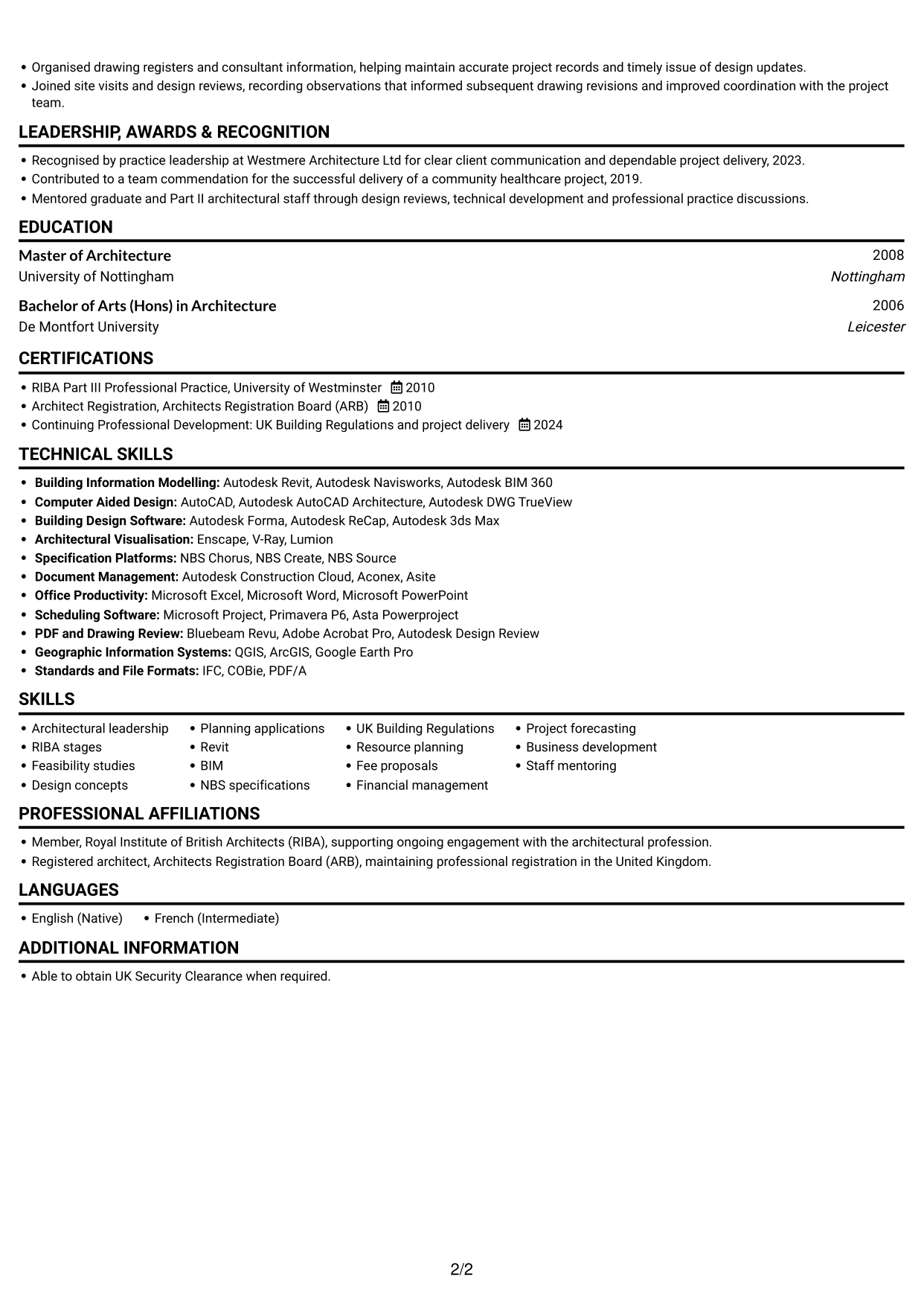CV example — page 2