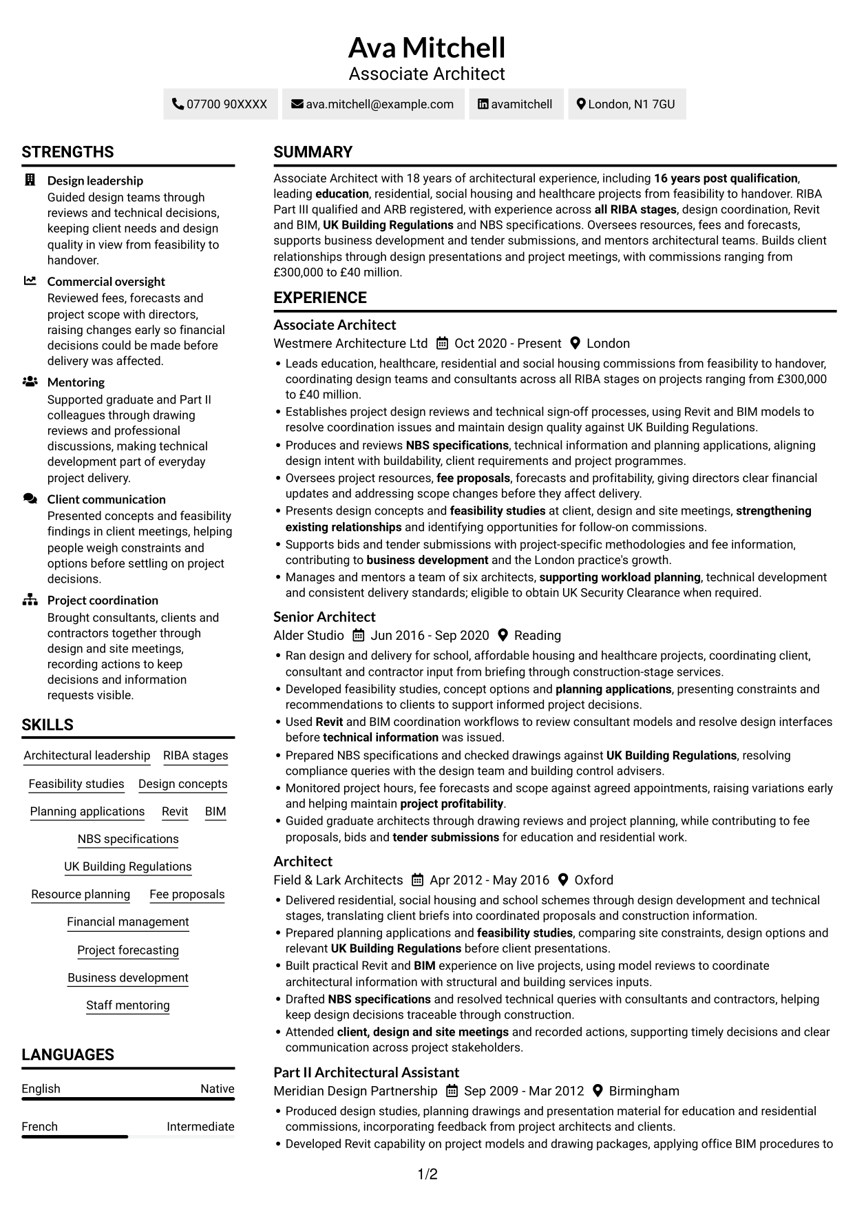 CV example — page 1