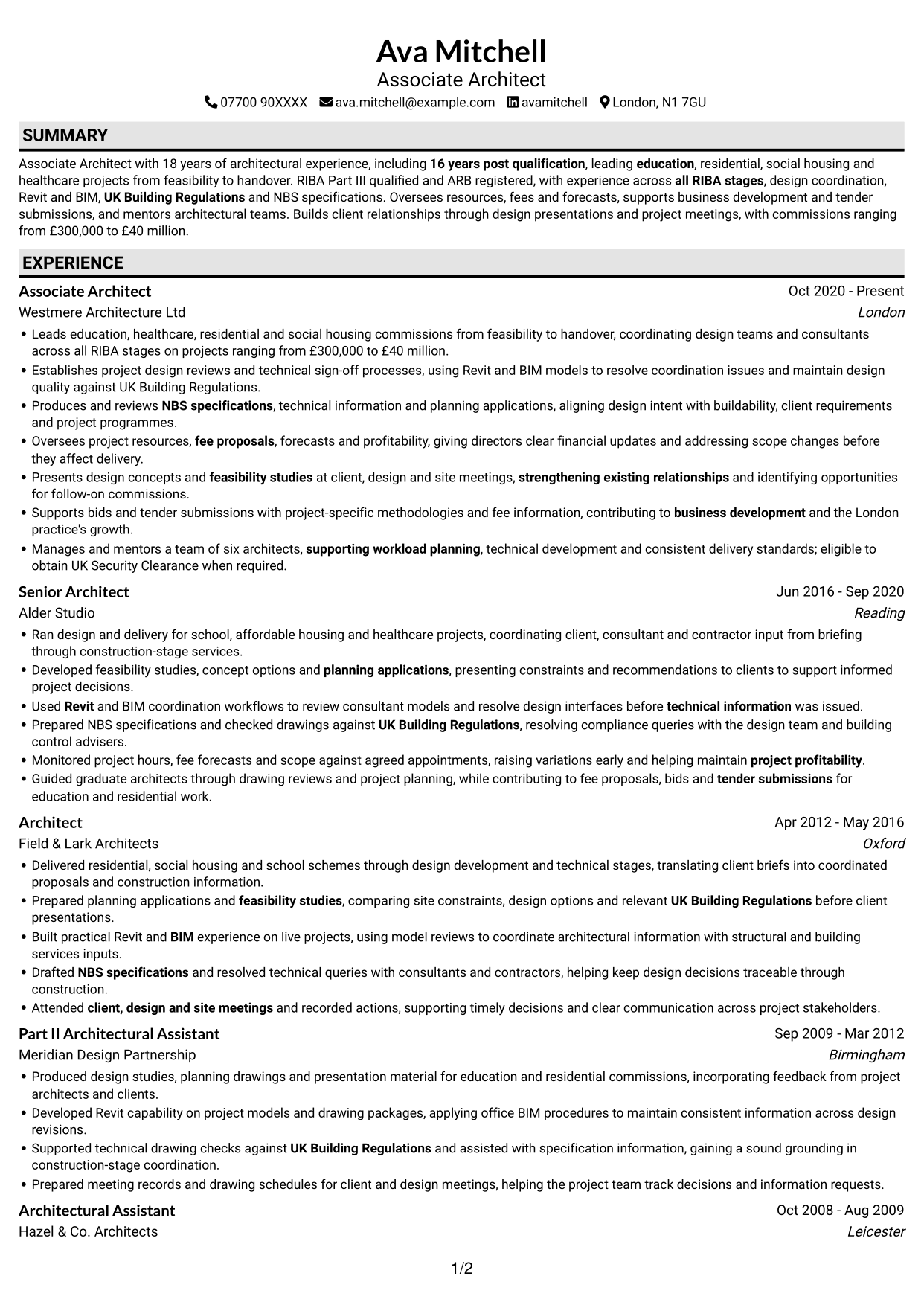 CV example — page 1
