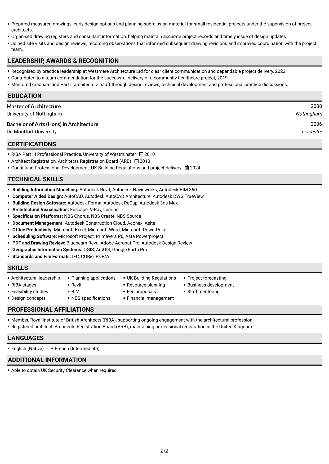 CV example — page 2