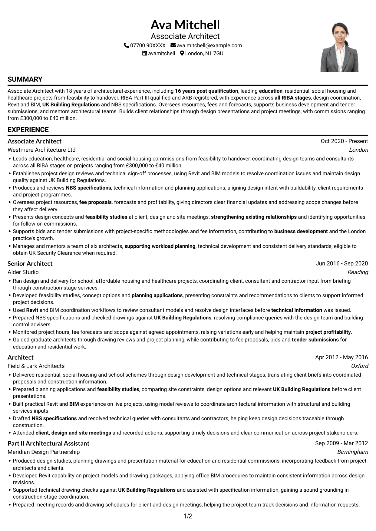 CV example — page 1