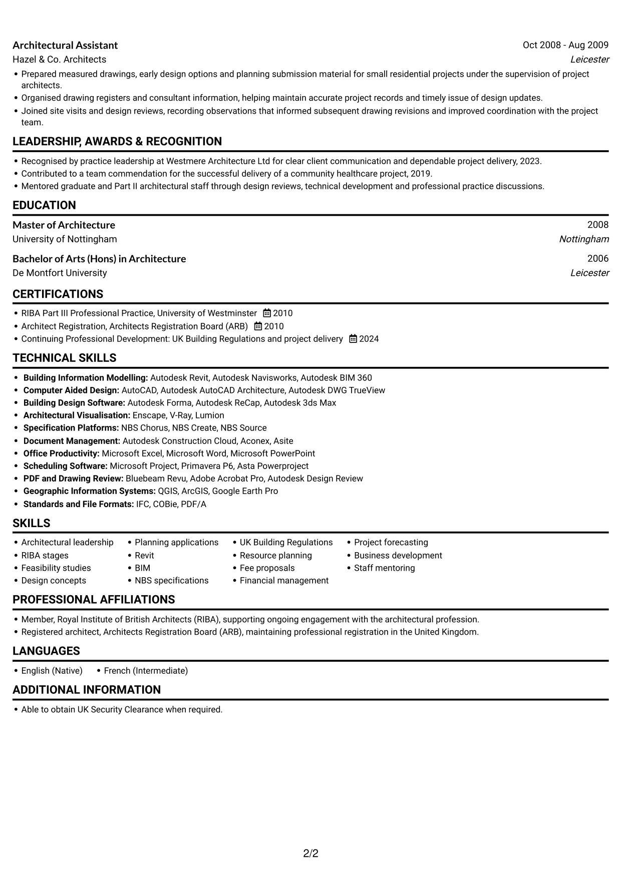 CV example — page 2