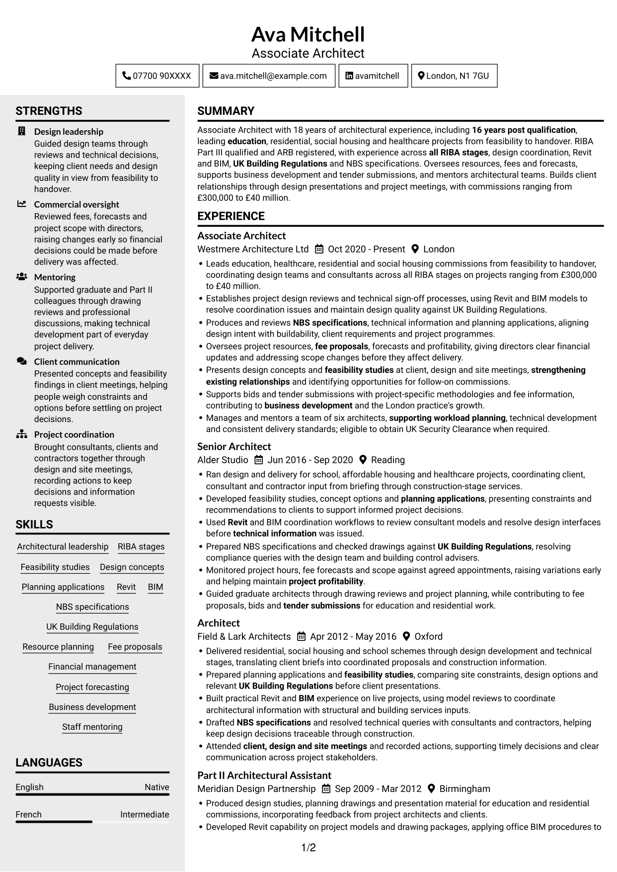 CV example — page 1