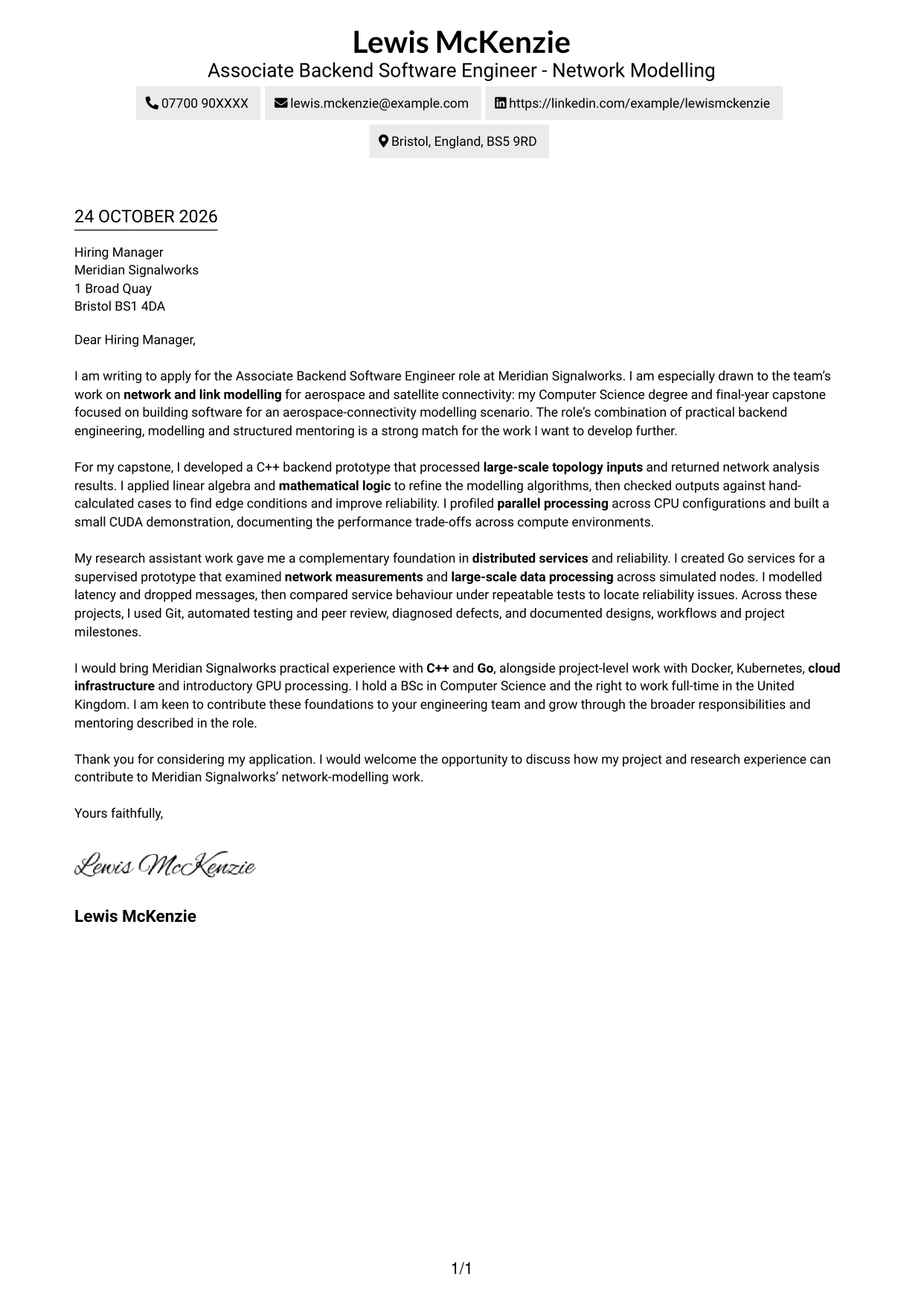 Cover letter example — page 1