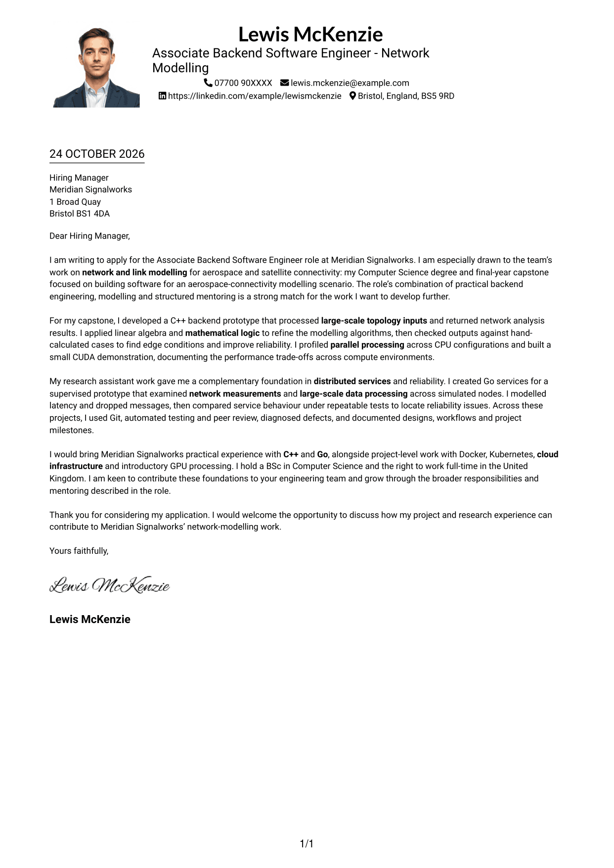 Cover letter example — page 1